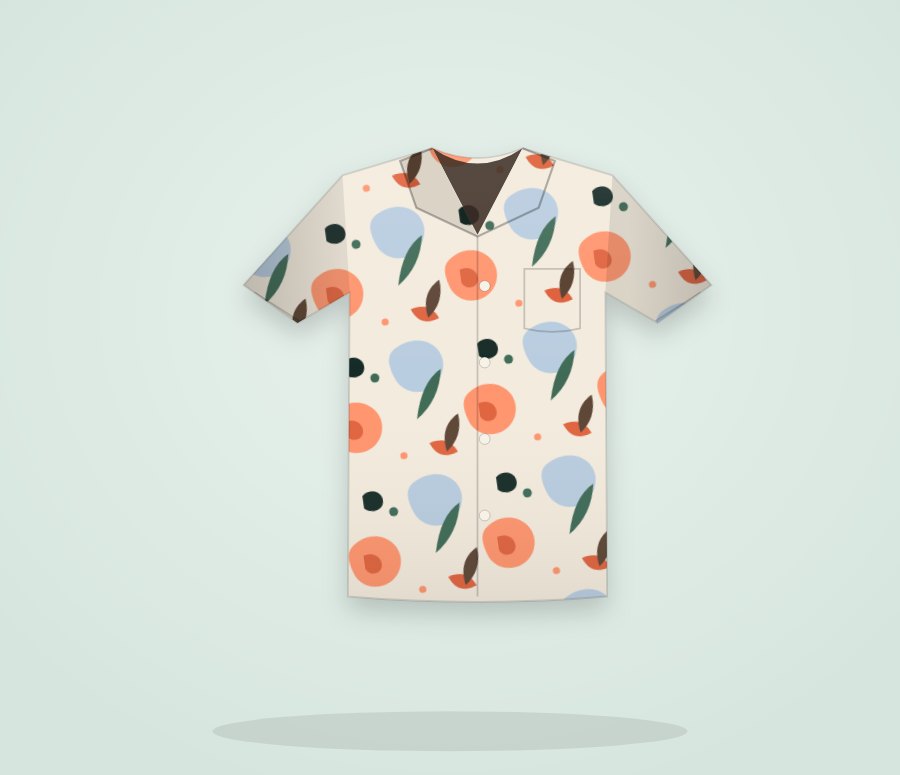 Illustration of an all-over print camp shirt